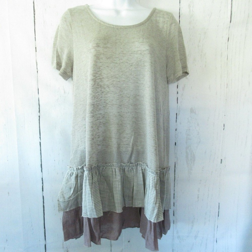 Easel Tunic Top Slub Tiered Ruffle Stripe T Shirt - Picture 2 of 8